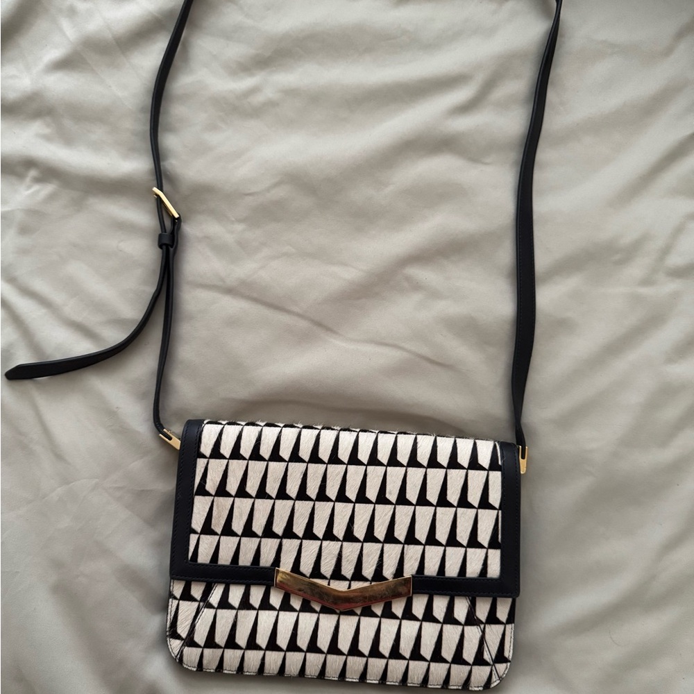 Times Arrow Chic Black and White Geometric Patterned Women's Bag Pony Hair